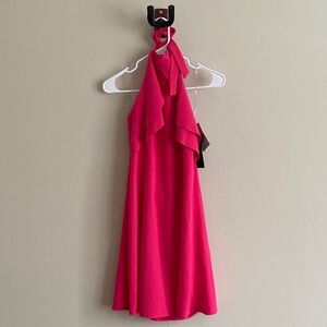 NWT Bebe Vibrant Pink Ruffle Halter Dress